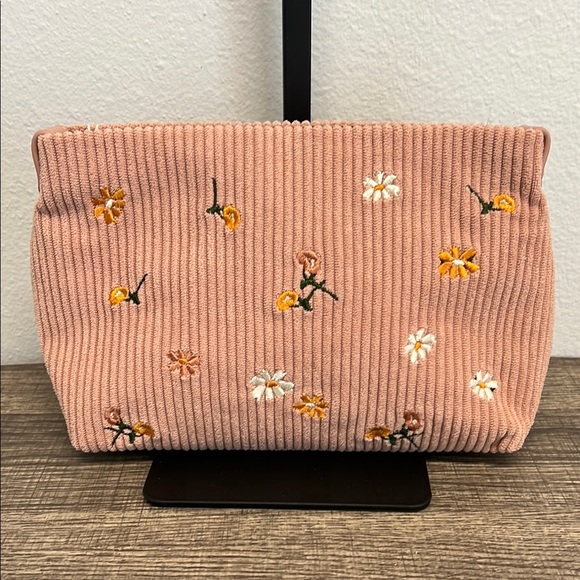 ✨Embroidered Mauve Corduroy Clutch/Make-up Bag 🌼 - Picture 1 of 9